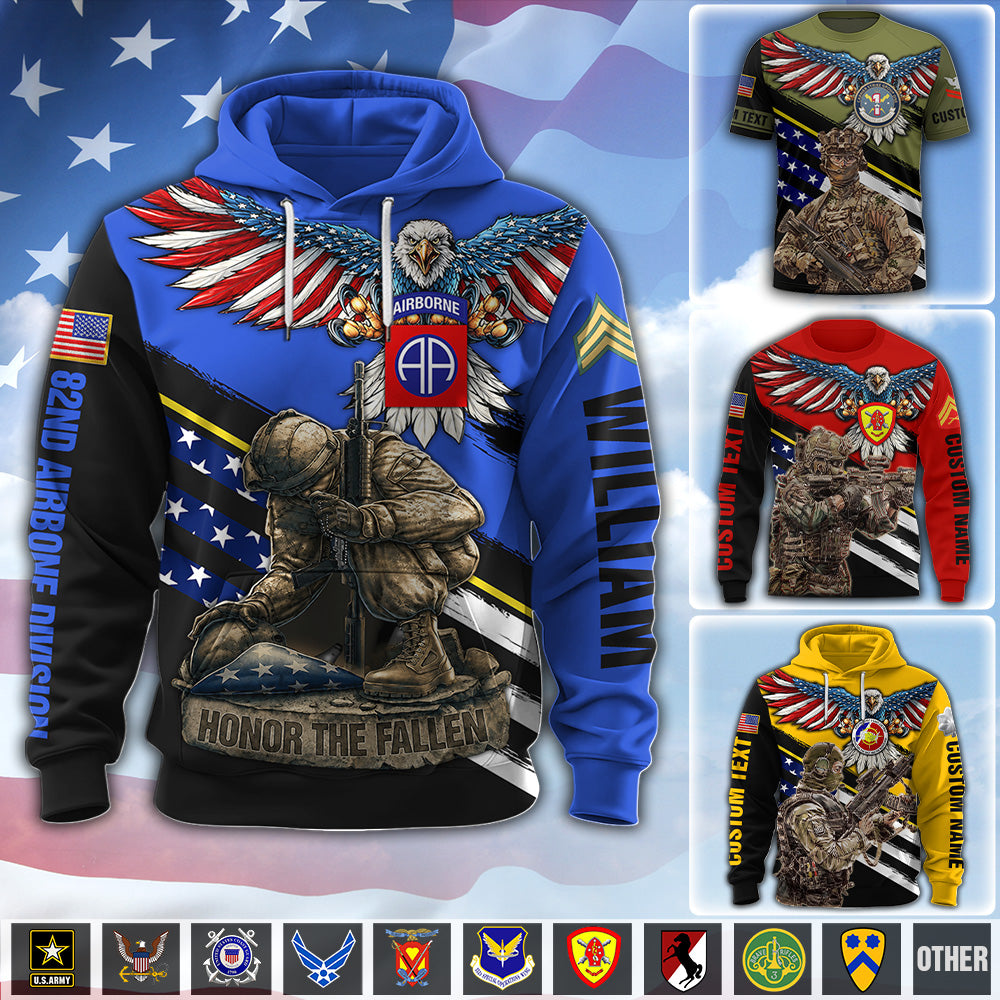 Personalized All Over Print Shirt Eagle America US Veteran Military Shirt United States Custom Military Patches K1702 MT2