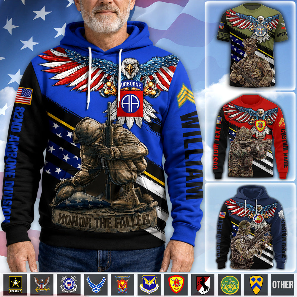 Personalized All Over Print Shirt Eagle America US Veteran Military Shirt United States Custom Military Patches K1702 MT2