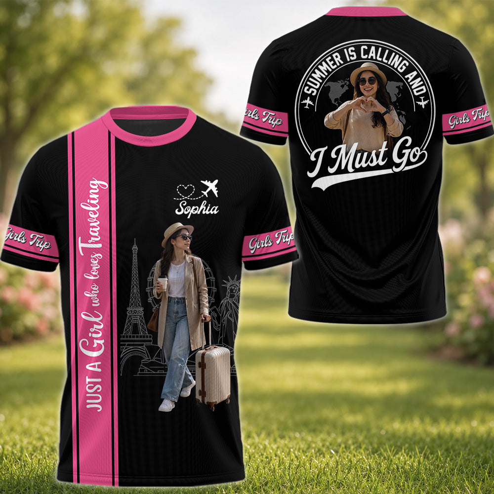 Just A Girl Boy Who Loves Traveling - Personalized Travel Shirt, Custom Photo Vacation Shirt Na02 Hv01