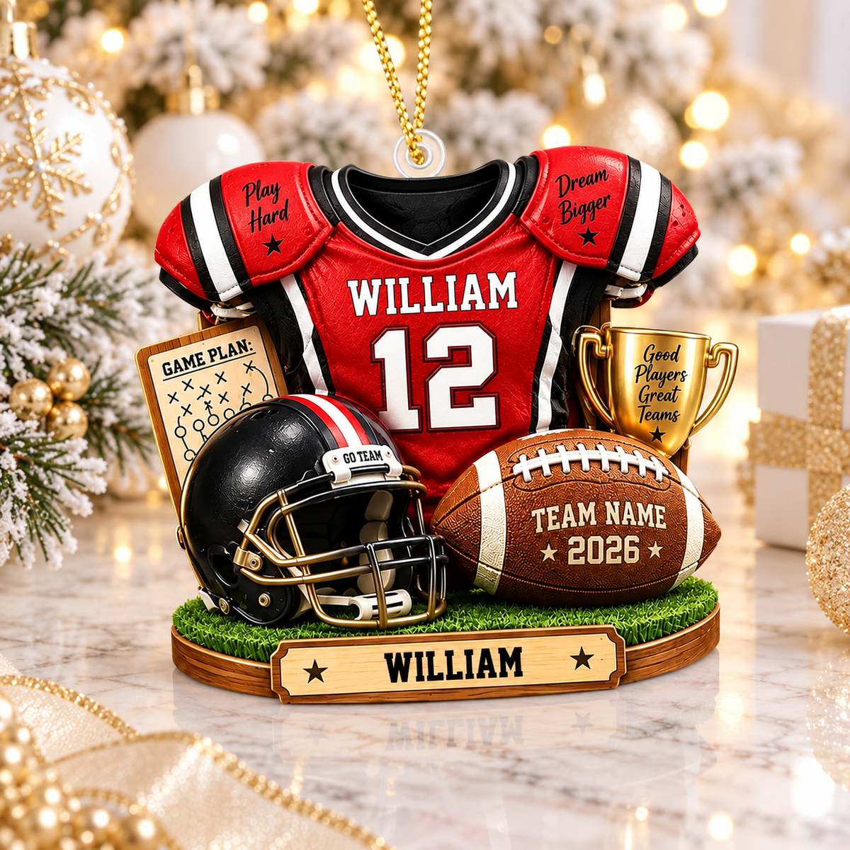 Personalized Football Ornament 2026, Custom Jersey & Helmet Keepsake Vr2 T24