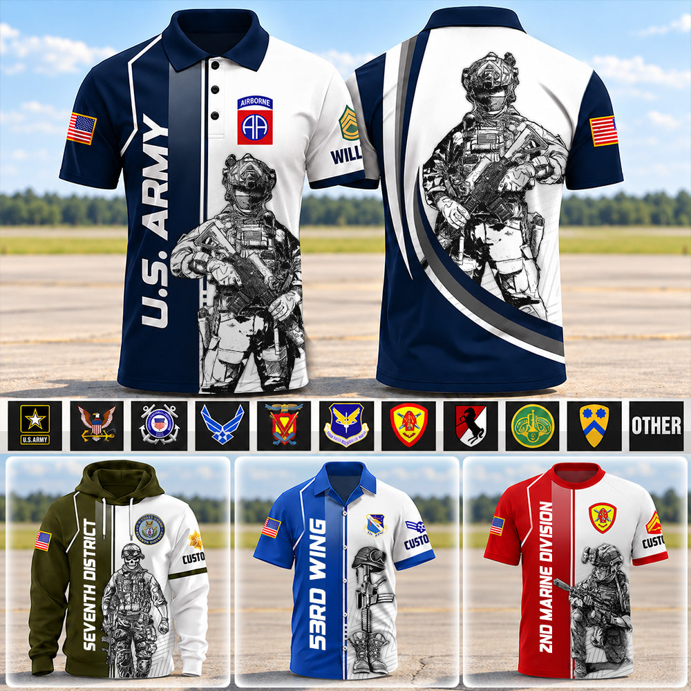 Custom Veteran Shirt Military Division Rank All Over Print Shirt Hoodies Available To All Military Branches For Veterans K1702 MT2