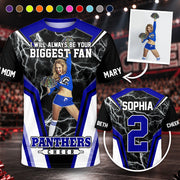 Personalized Cheer Mom Shirt, I’ll Always Be Your Biggest Fan, Custom Player Name & Number All Over Print Game Day Shirt for Mom Grandma Family Hv01