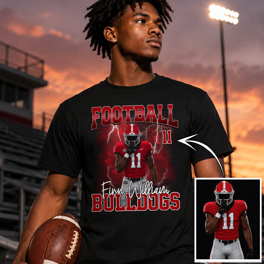 Personalized Football Shirt with Custom Player Photo, Name & Number – Game Day Gift for Football Mom Dad Family