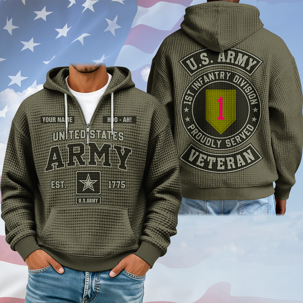 Personalized Quarter Zip Hoodie For Veteran Available Military Branch Custom Division Badges Gift For Veterans K1702 Trhn