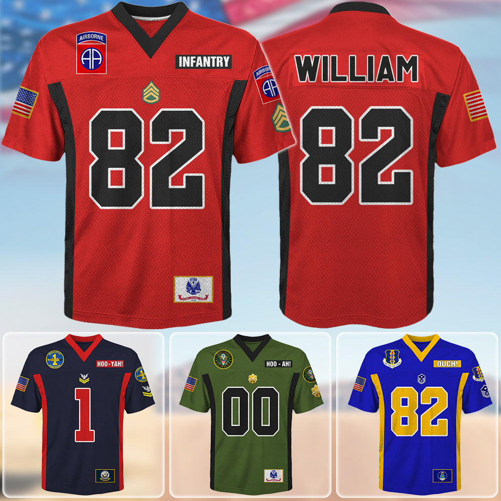 Personalized US Military Football Jersey Custom All Branches Rank Division Name For Military Retirement Veteran Dad Grandpa K1702 Trhn