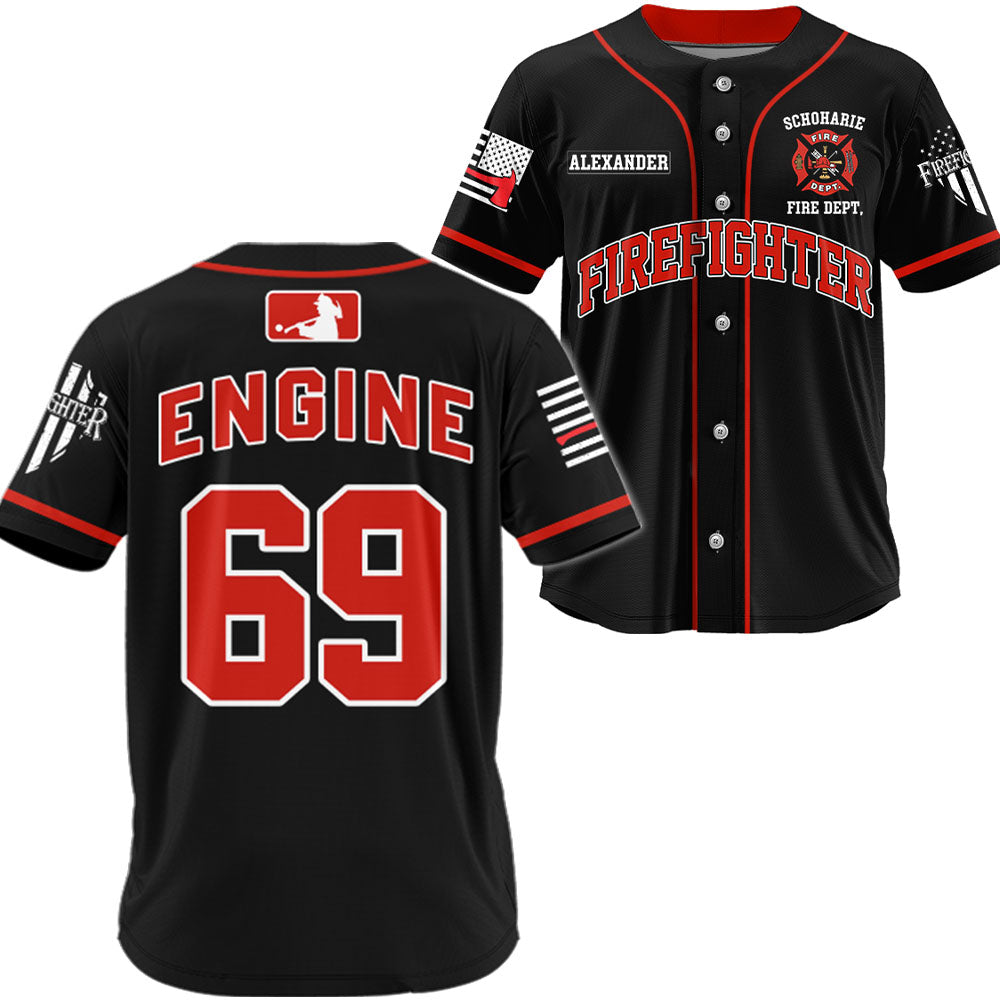 US Firefighter Baseball Jersey Custom Dept Name Number Thin Red Line Flag K1702