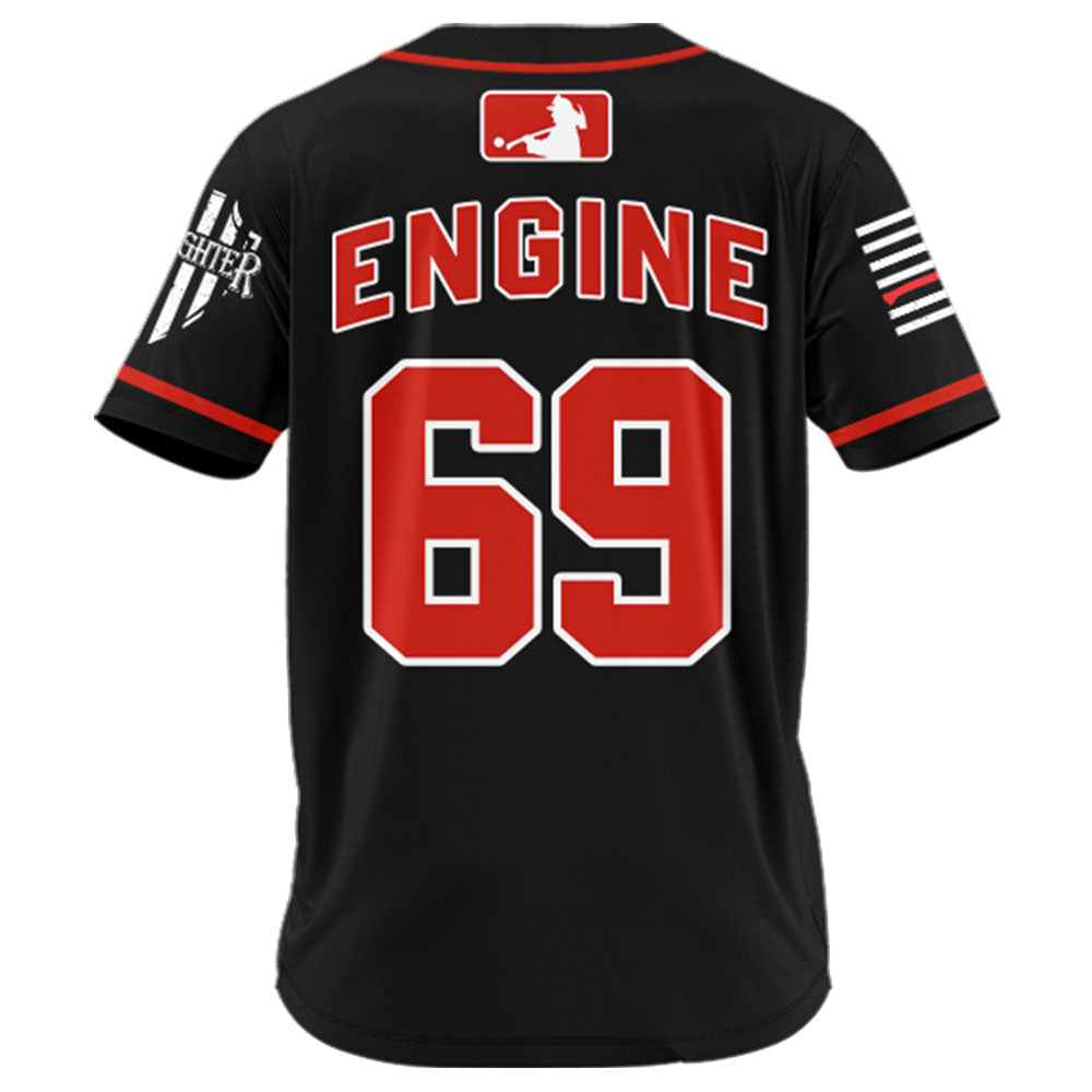 US Firefighter Baseball Jersey Custom Dept Name Number Thin Red Line Flag K1702