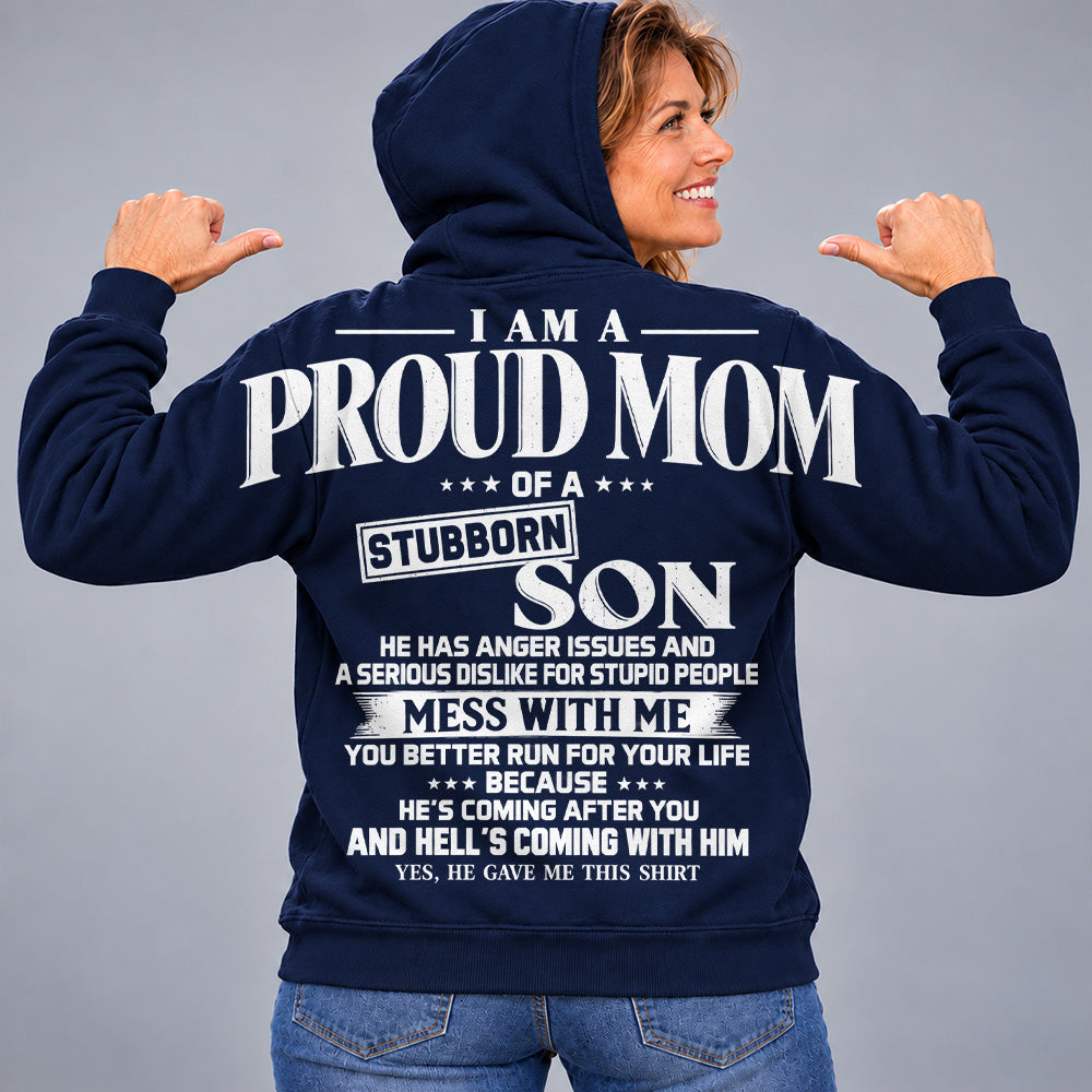 I Am A Proud Mom Of A Stubborn Son Oversized Shoulder Print Shirt T24