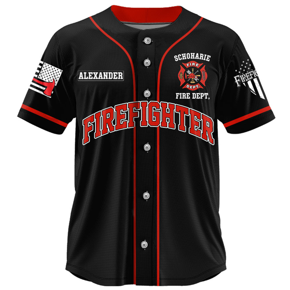 US Firefighter Baseball Jersey Custom Dept Name Number Thin Red Line Flag K1702