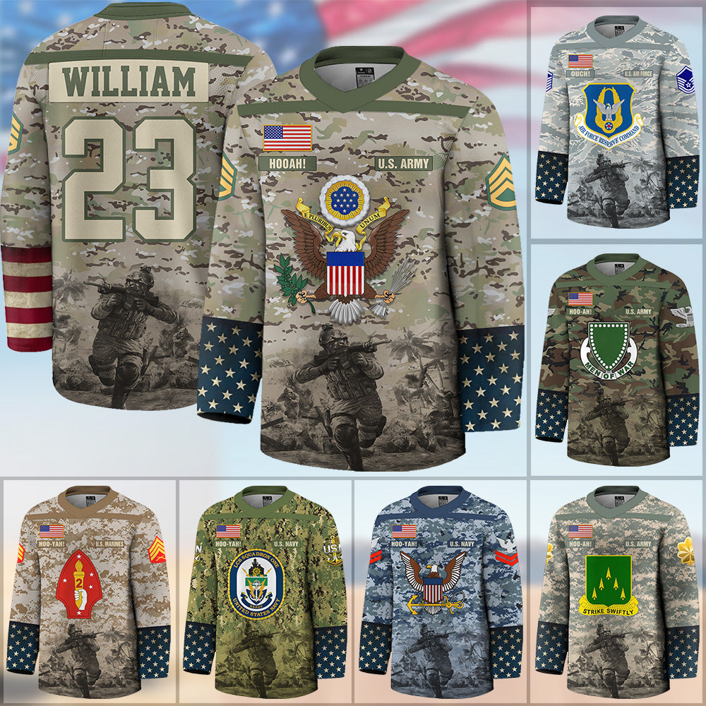 Custom Hockey Jersey Military Camouflage Custom All Branches Gift For Veteran Grandpa Dad K1702 Trhn