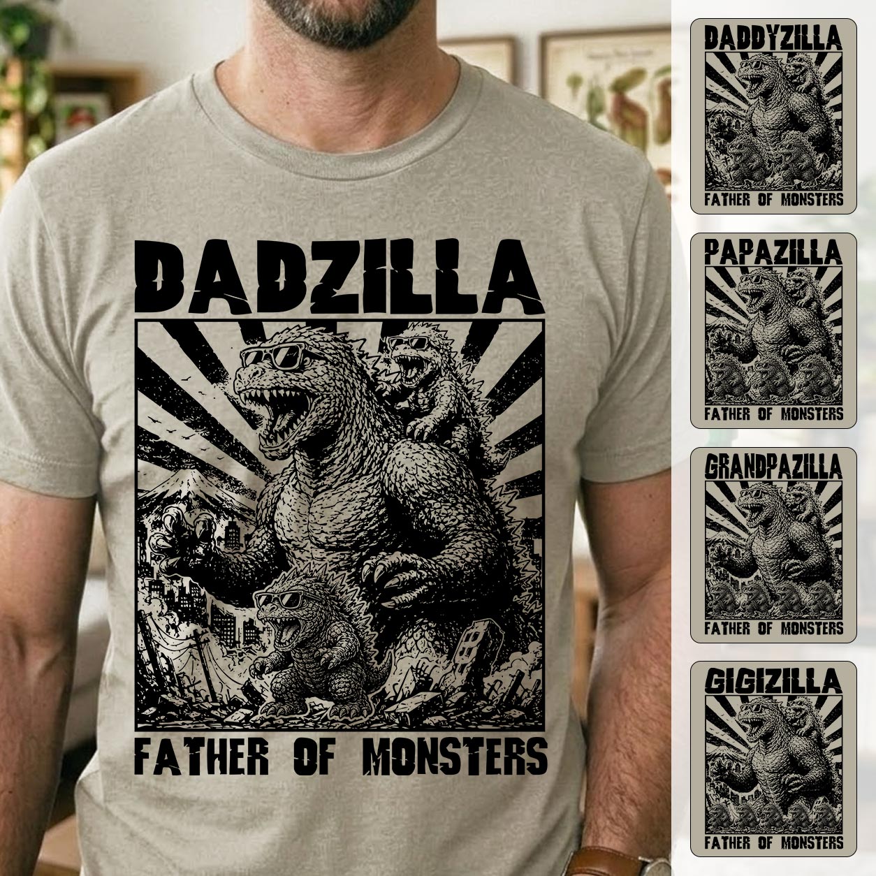 Personalized Dadzilla T-Shirt Father Day Gifts for Dad Funny Papa Tshirt Cool Daddy Dinosaur Tee VH01