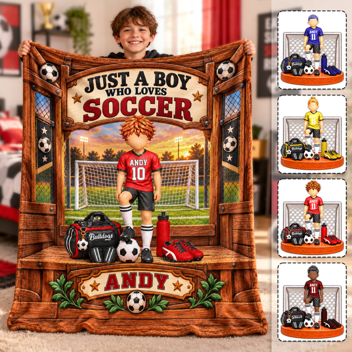 Just A Boy Who Loves Soccer, Personalized Soccer Blanket, Custom Player Name Gift, Gift For Soccer Players Soccer Lover MI209 Hv01 KL07