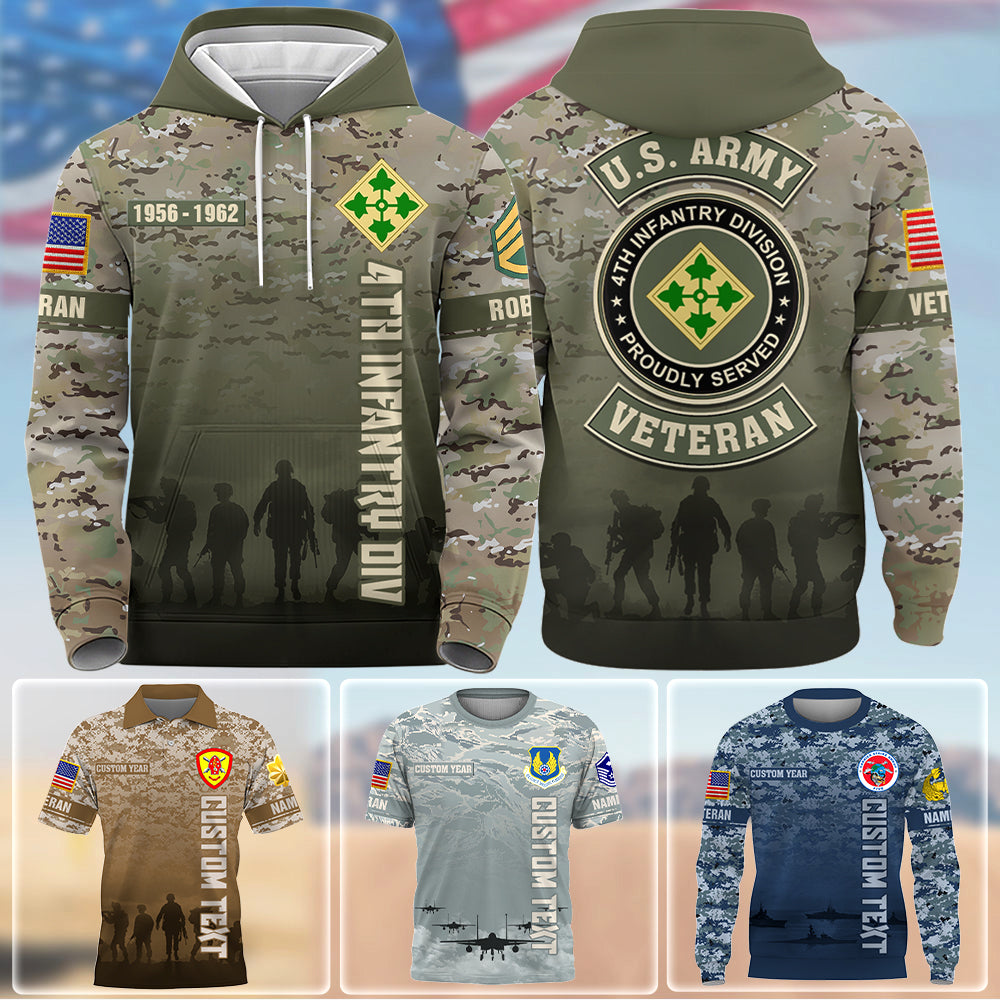 Custom All Over Print Shirt US Military Veteran Pattern Camouflage Custom Branch Logo Division Personalized Gift For Veterans K1702 Trhn