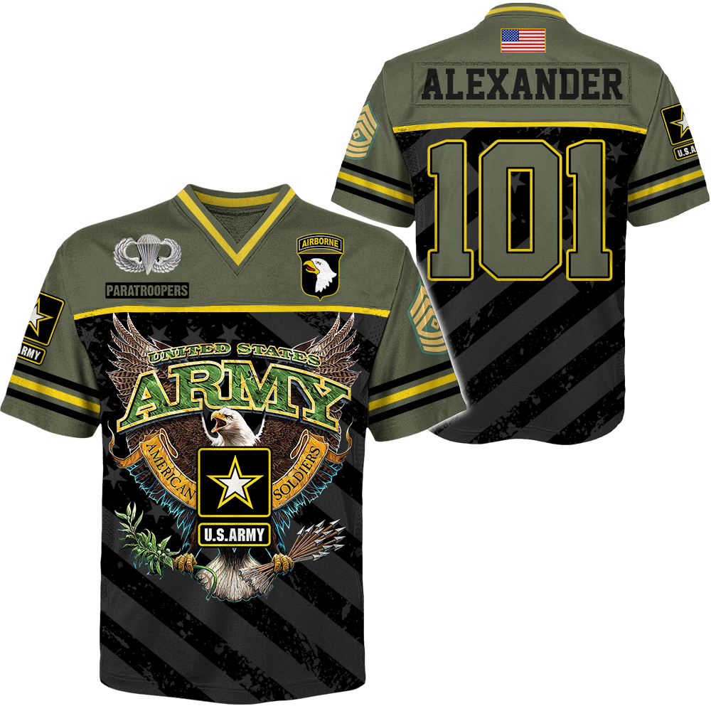 US Military Football Jersey Custom All Branches Rank Division Name For Military Retirement Veteran Dad Grandpa K1702