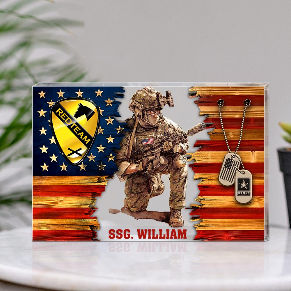 Personalized Acrylic Block Soldier American Rustic Flag Gift For Military Veteran Dad Grandpa Veteran K1702 Trhn