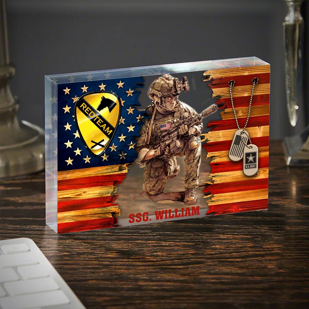 Personalized Acrylic Block Soldier American Rustic Flag Gift For Military Veteran Dad Grandpa Veteran K1702 Trhn