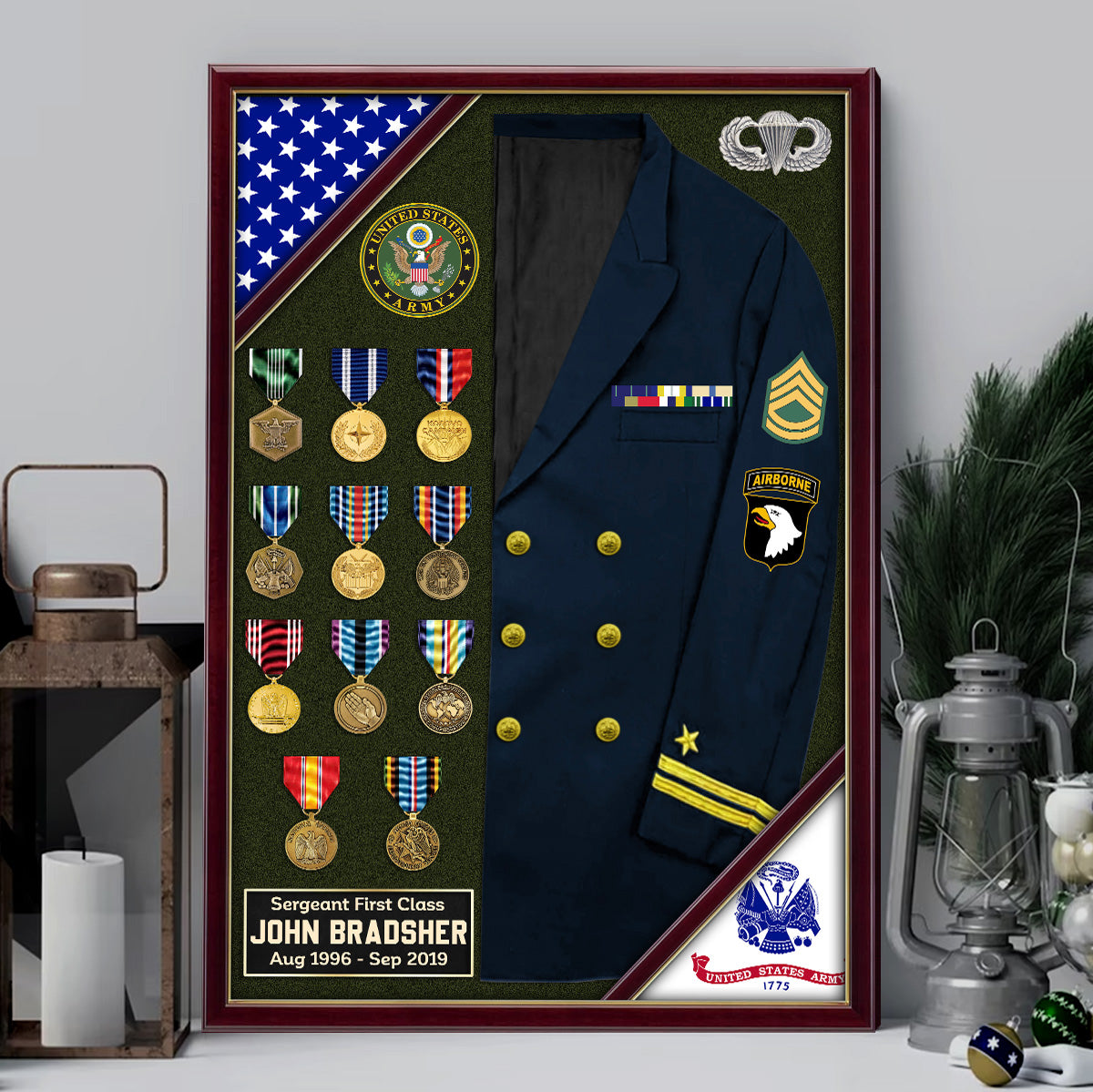 U.S. Military Shadow Boxes Uniform Military Personalized Poster Canvas For Military Veteran K1702 Trhn