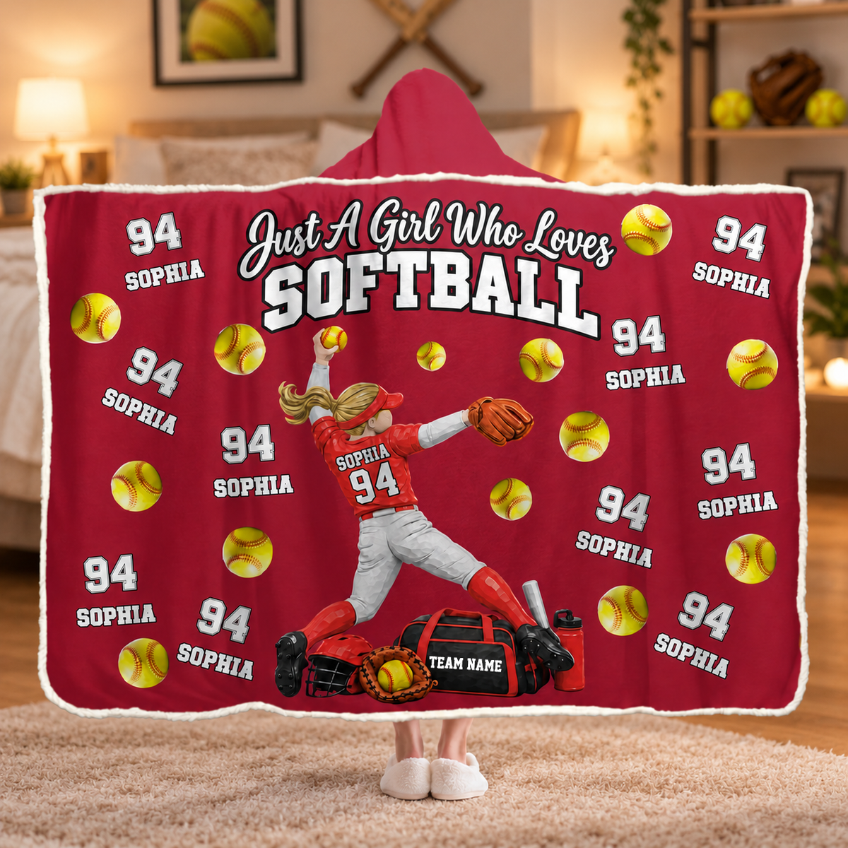 Just A Girl Who Loves Softball, Personalized Softball Wearable Blanket Hoodie For Softball Lovers, Softball Players MI209 T24 NT01