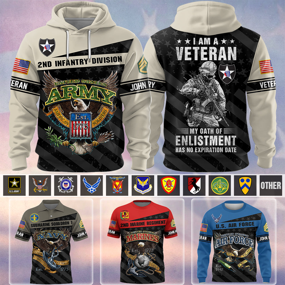 Proudly Served Duty Honor Country American Soldiers Custom Division All Over Print Shirt Hoodie Gift For US Veteran K1702 Hv01