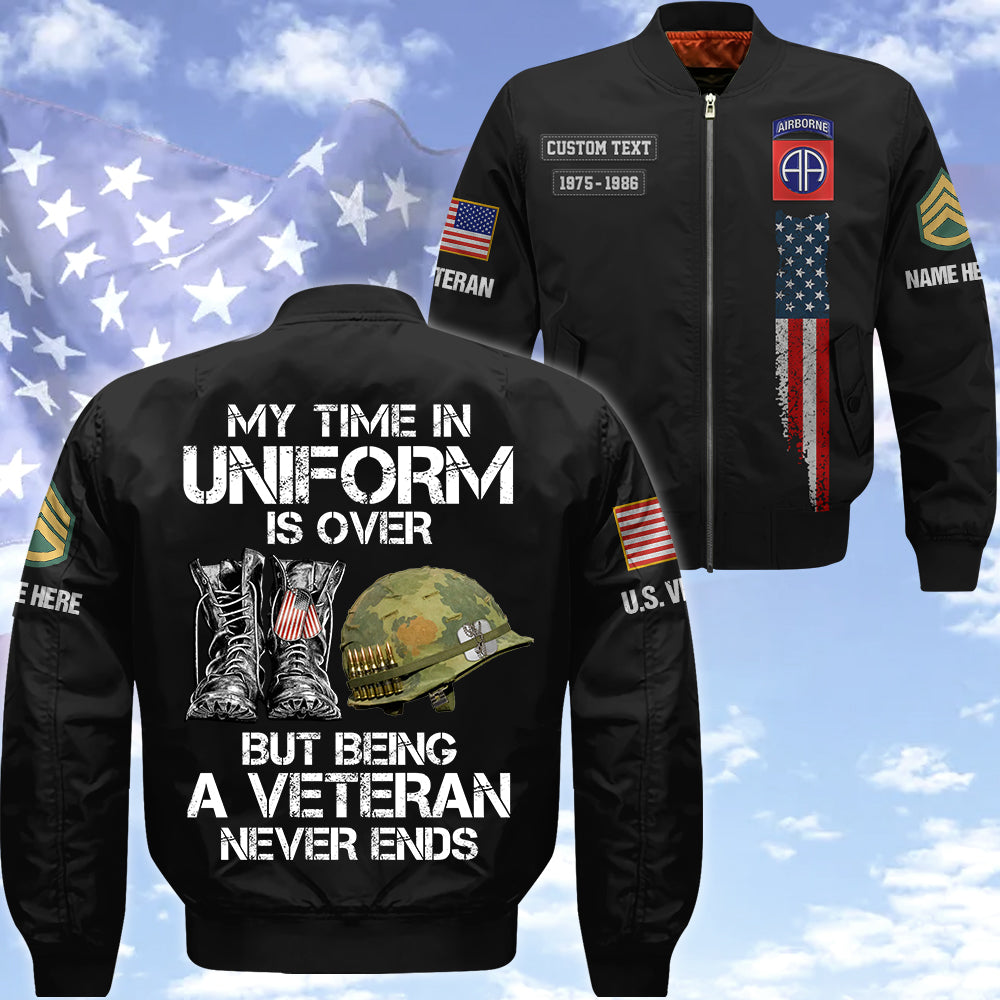 Personalized Leather Jackets My Time In Uniform May Be Over But My Watch Never Ends Gift For Veteran K1702 Trhn