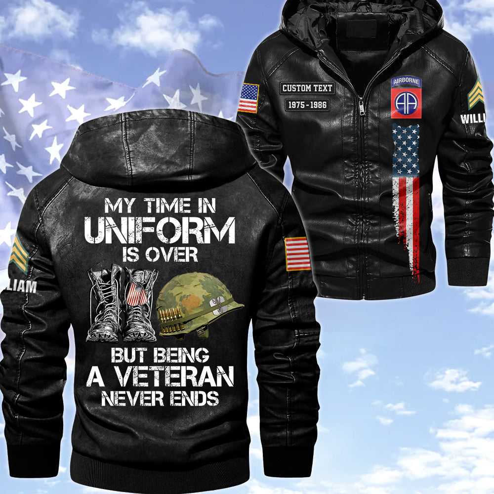 Personalized Leather Jackets My Time In Uniform May Be Over But My Watch Never Ends Gift For Veteran K1702 Trhn