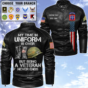 Personalized Leather Jackets My Time In Uniform May Be Over But My Watch Never Ends Gift For Veteran K1702 Trhn