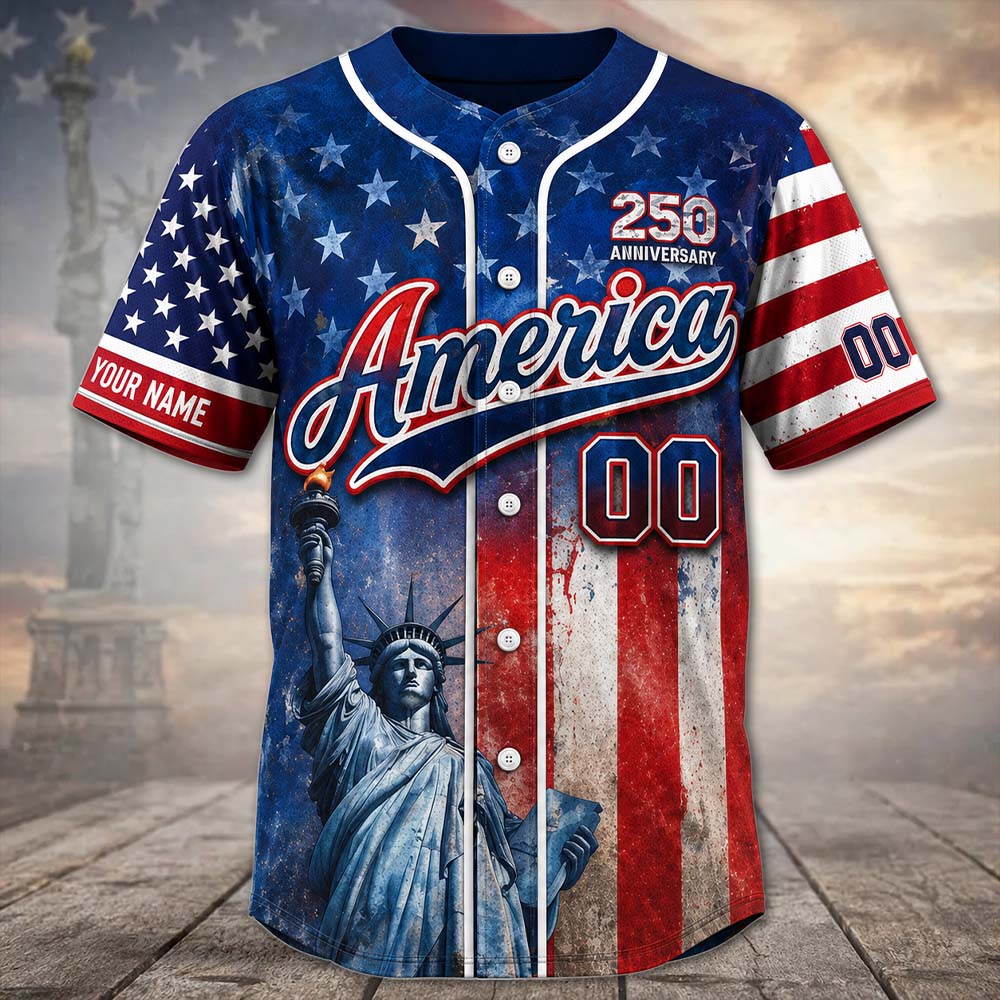 Personalized America Patriotic 250th Anniversary Baseball Jersey Shirt, Vintage American History Gift for Him Pt99