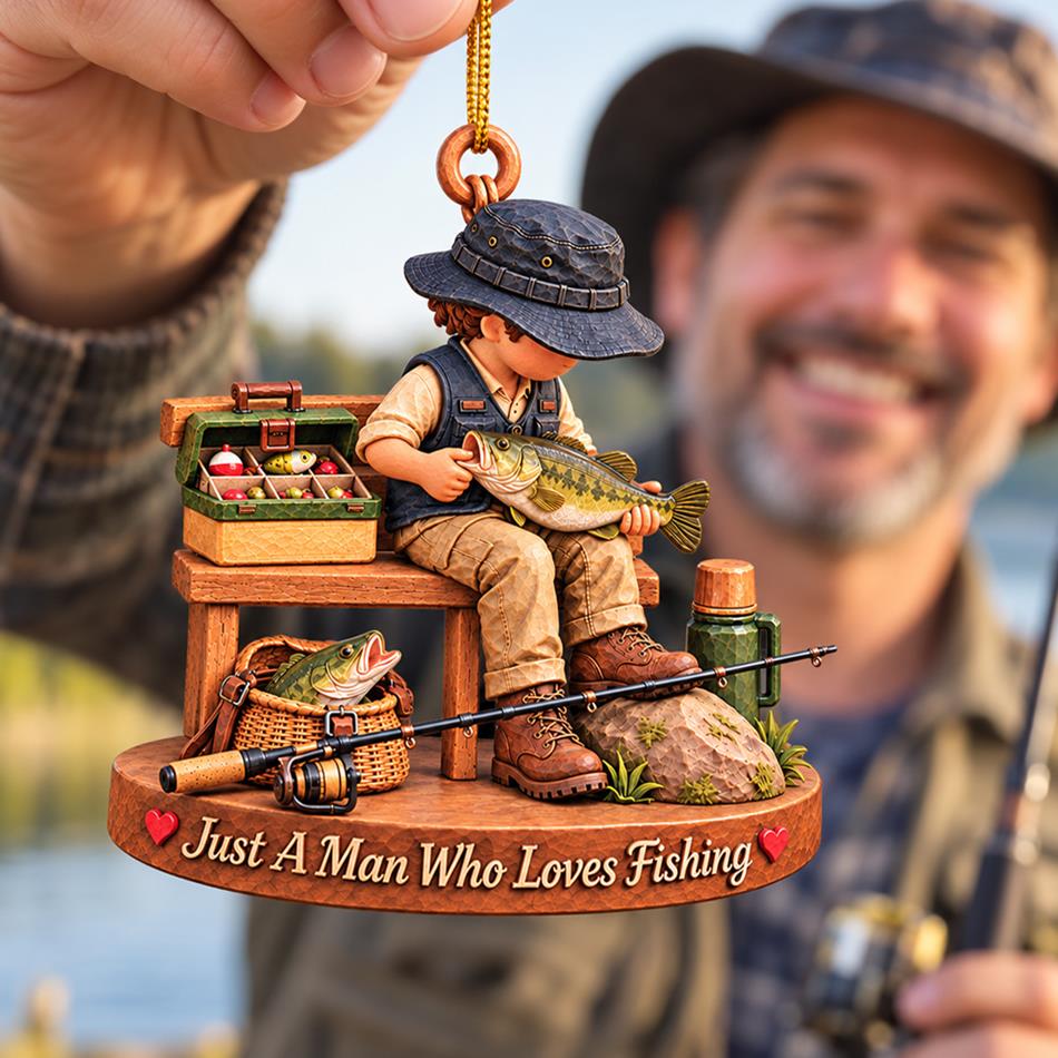 Personalized Just A Boy Who Loves Fishing Custom Name Christmas Ornament Gift for Son Dad Fishing H2511 Trna