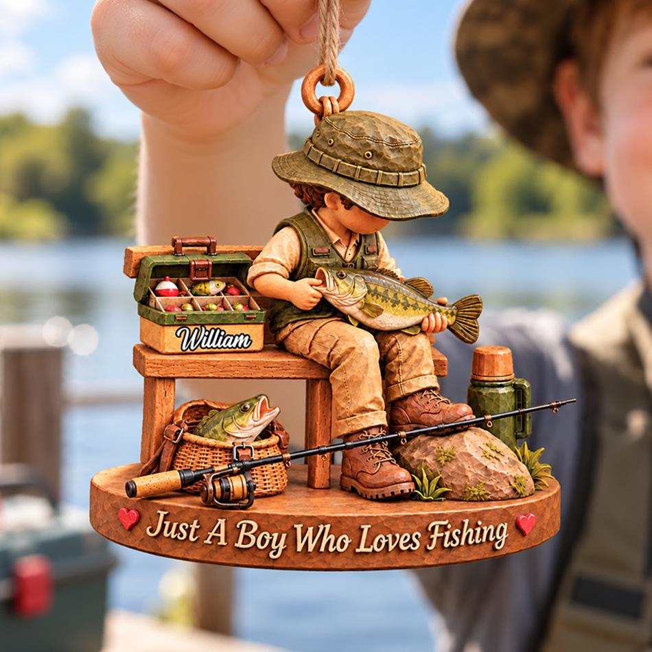 Personalized Just A Boy Who Loves Fishing Custom Name Christmas Ornament Gift for Son Dad Fishing H2511 Trna