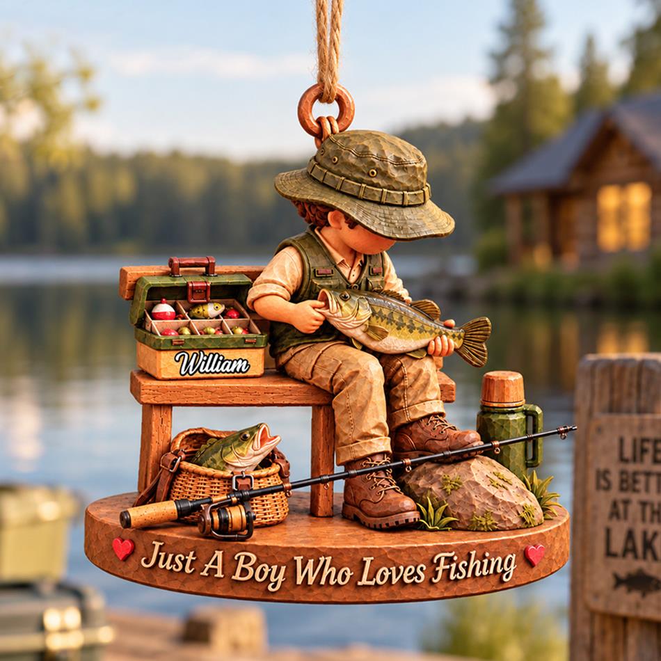 Personalized Just A Boy Who Loves Fishing Custom Name Christmas Ornament Gift for Son Dad Fishing H2511 Trna