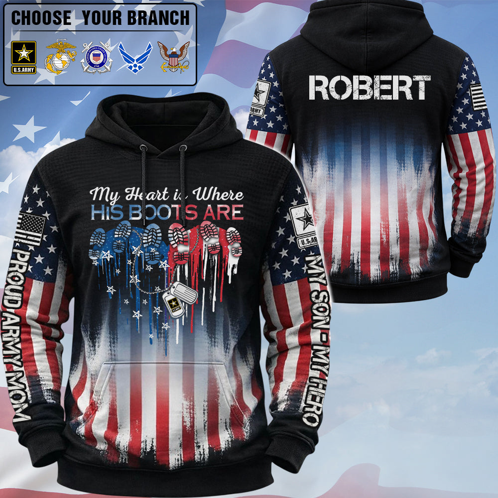 Custom Shirt My Heart Is Where His Boots Are My Son My Soldier My Hero Gift For Military Family Proud Military Family Shirt K1702