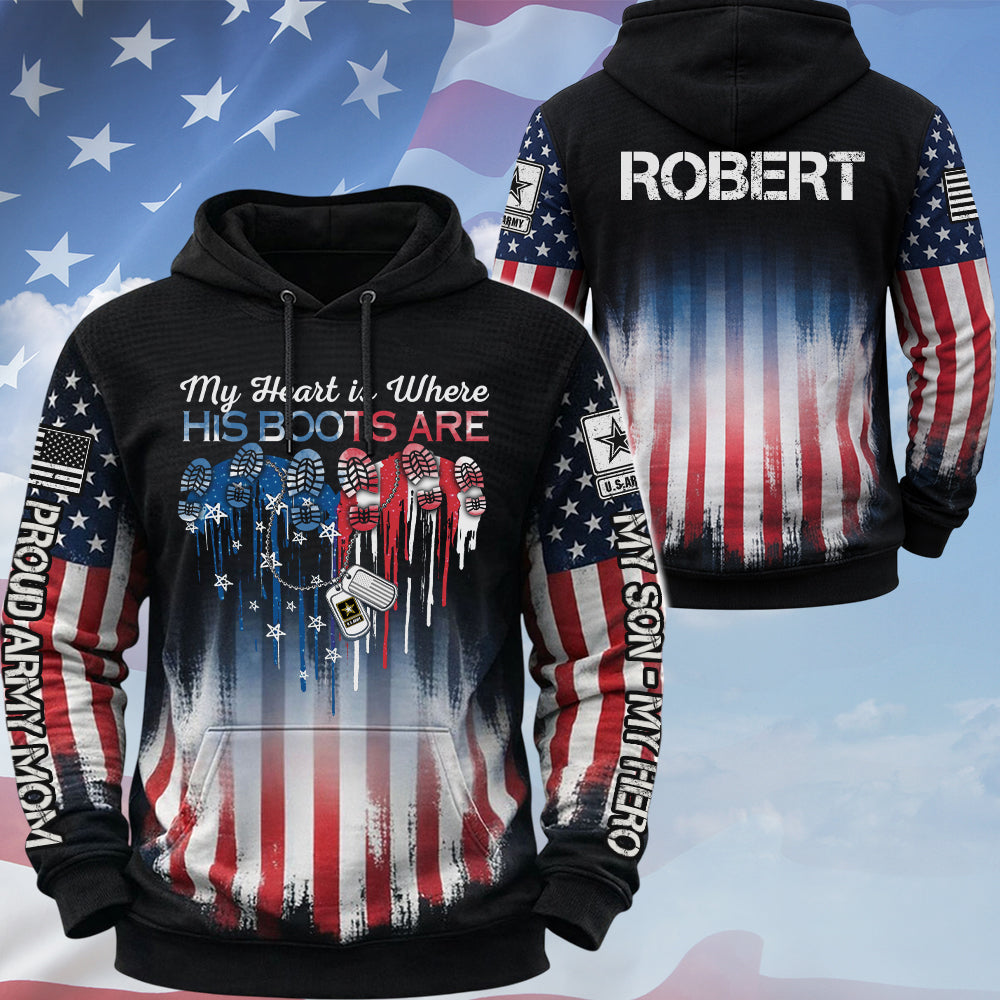 Custom Shirt My Heart Is Where His Boots Are My Son My Soldier My Hero Gift For Military Family Proud Military Family Shirt K1702