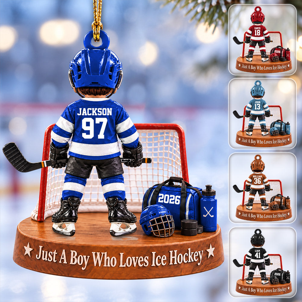 Custom Just A Boy Who Loves Ice Hockey Ornament, Christmas Tree Decoration, Hockey Gift L0411 Pt99