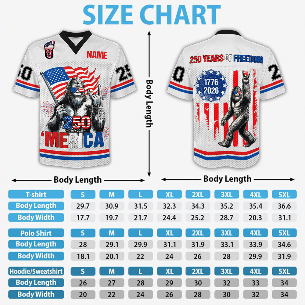 Bigfoot Merica Rock American Flag - Celebrate America 250th Anniversary Football Jersey A2110 VH01
