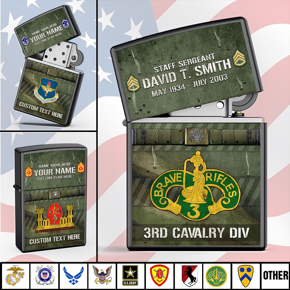 Personalized Lighter For Veteran Custom Military Division Gift For Veterans Dad Grandpa K1702