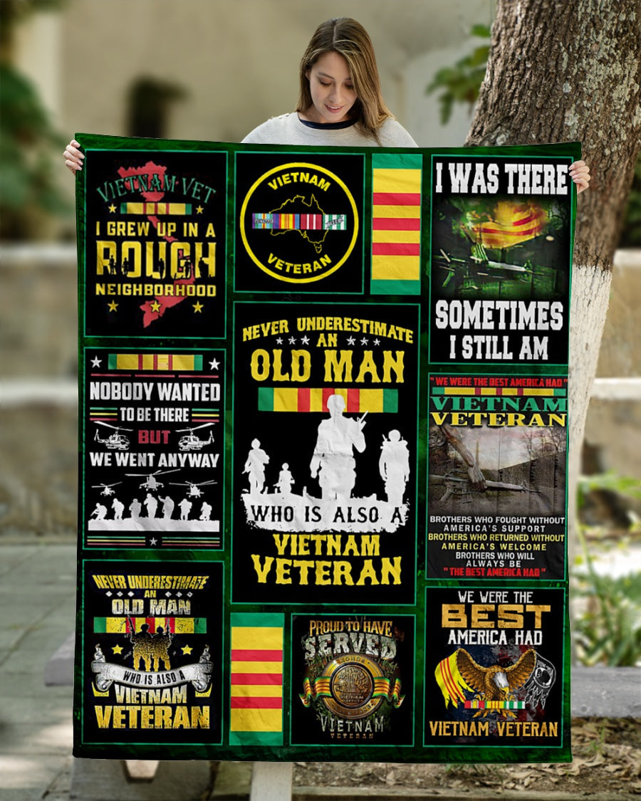 Never Underestimate An Old Man Who Is Also A Vietnam Veteran Blanket, Vietnam Veteran Blanket Gifts For Dad Grandpa