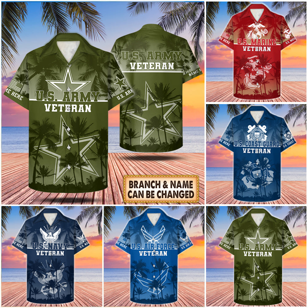 Personalized Branch Army Marine Navy Air Force Coast Guard Tropical Hawaiian Shirt For Military Veteran Shirt Hk10 Trhn