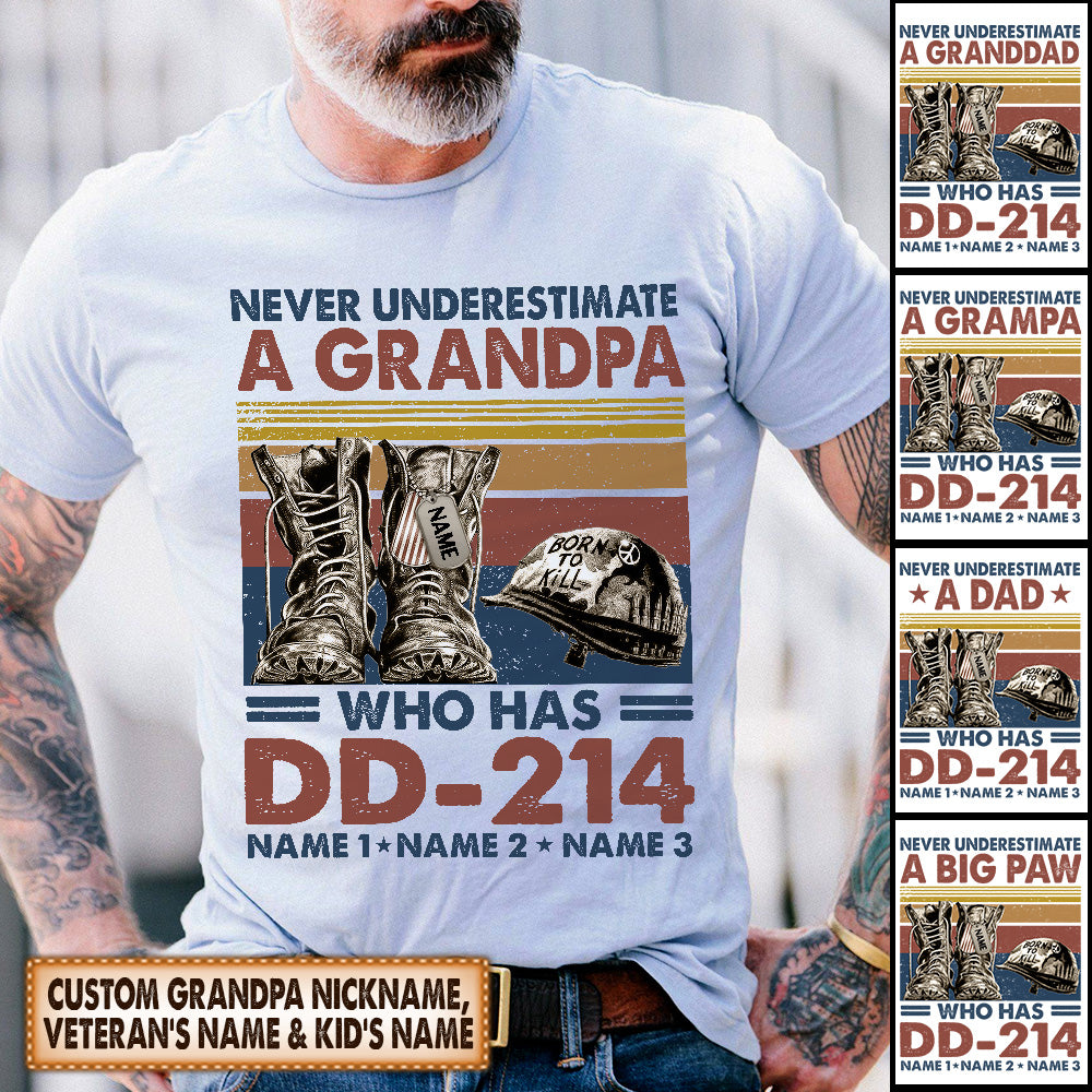 Personalized Shirt Never Underestimate A Grandpa Who Has DD-214 Father's Day Veteran's Day Shirt For Veteran Hk10 - TRHN