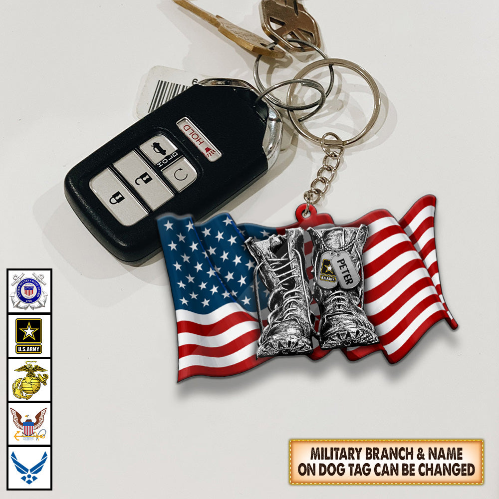 Personalized Acrylic Keychain With Name & Militiary Branch Flag Combat Boots ,Made By Acrylic And The 2 Sides Are The Same HK10 TRHN