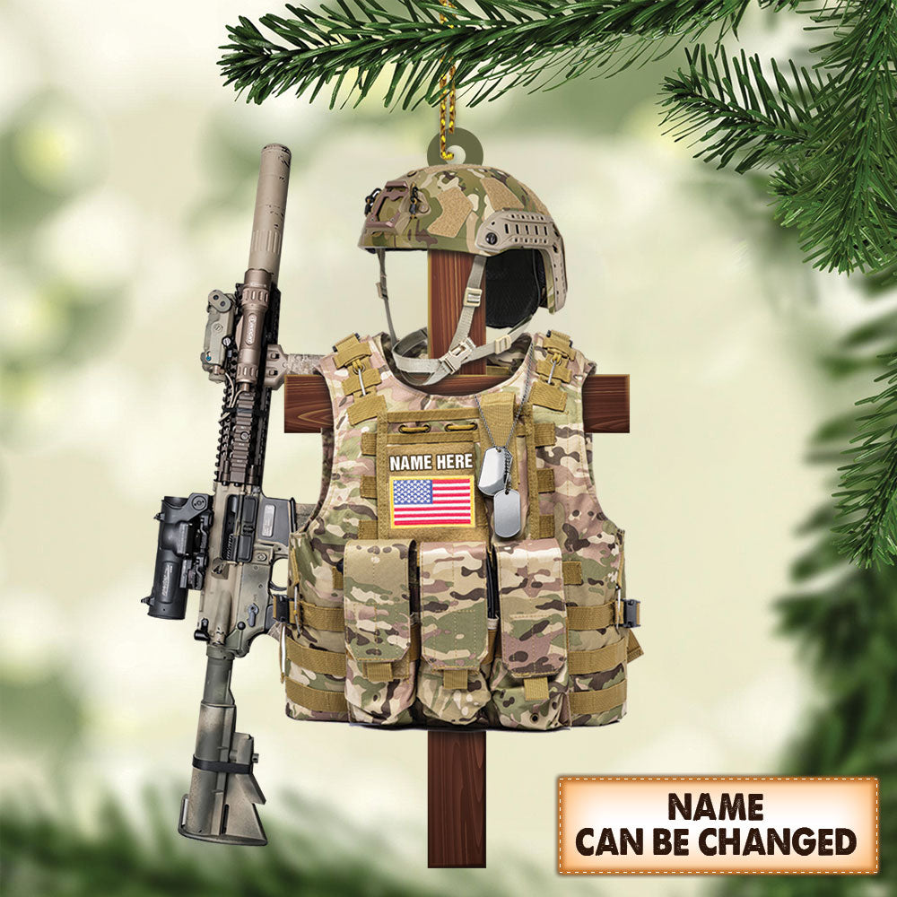 Personalized Ornament Military, Armed Forces Tactical Combat Vest Ornament Gift For Holiday Xmas K1702 -TRHN, Made By Acrylic And The 2 Sides Are The Same