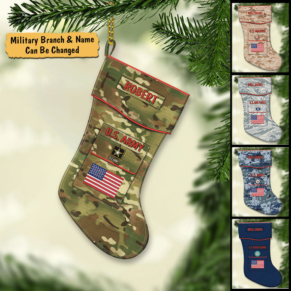 Personalized Ornament Acrylic 2 Sides Christmas Stocking Vr2 For All Military Branch HK10 - TRHN, Made By Acrylic And The 2 Sides Are The Same