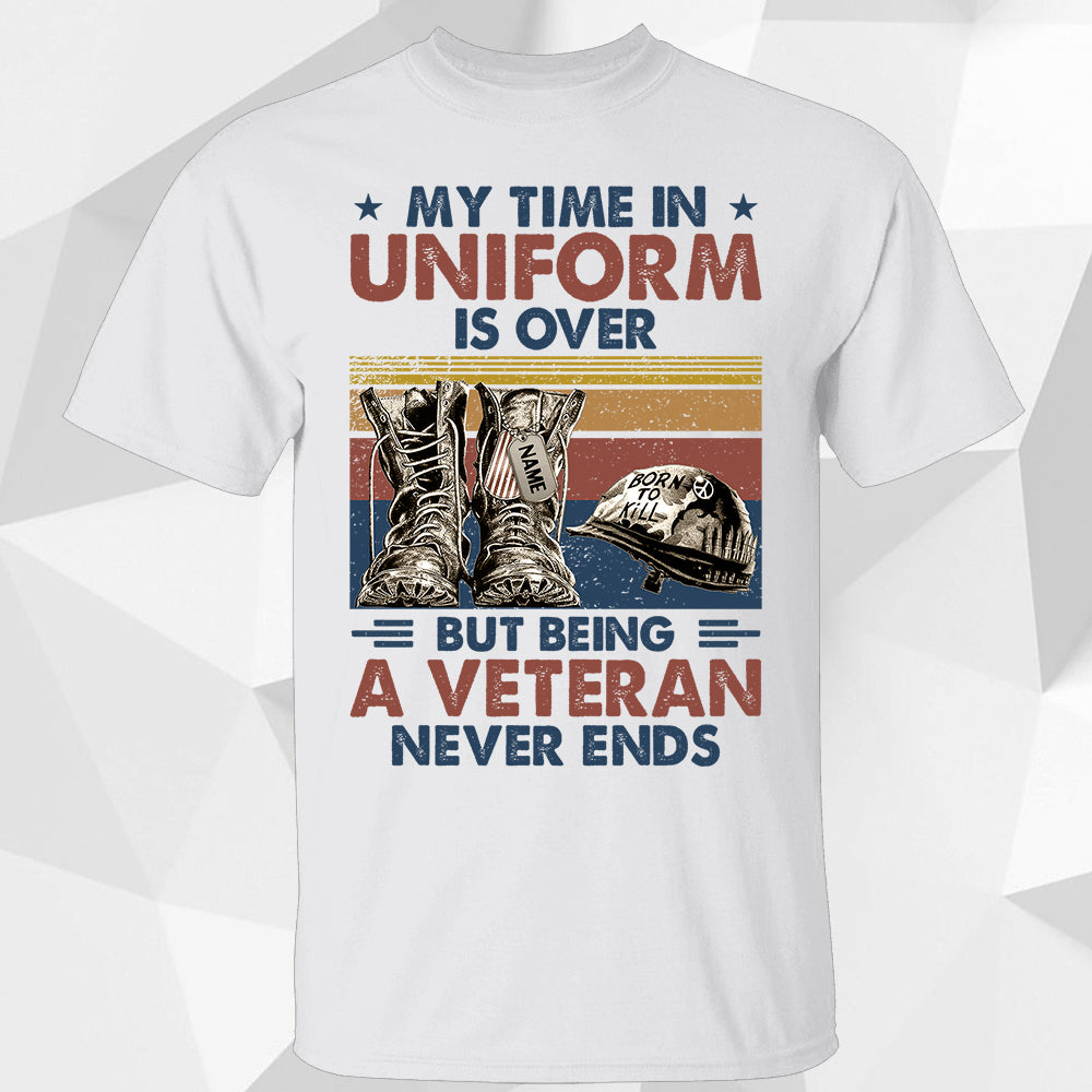 Personalized Shirt My Time In Uniform Is Over But Being A Veteran Never Ends Father's Day Memorial Day Shirt For Veteran Hk10 - Trhn
