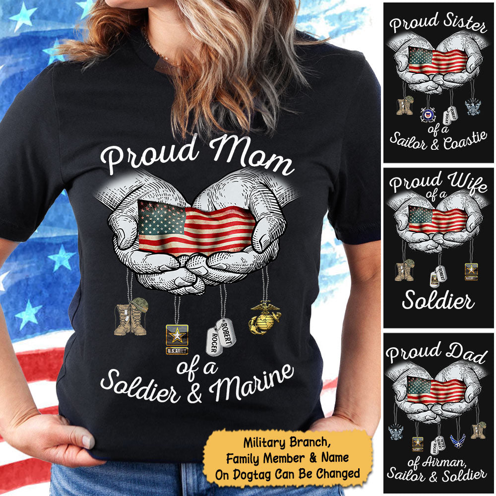 Personalized Name On Dog Tag Military Branch & Family Member - Proud Army Mom Navy Dad Sister Marine Grandma Air Force - Military Shirt - K1702 - Trhn