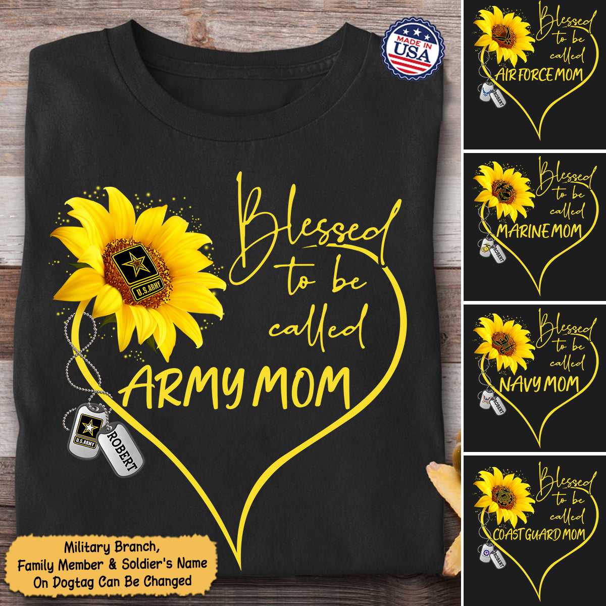 Personalized Soldier's Name, Military Branch & Family Member - Blessed to be Called Army Mom, Navy Wife, Marine Grandma Tshirt - K1702 - Trhn