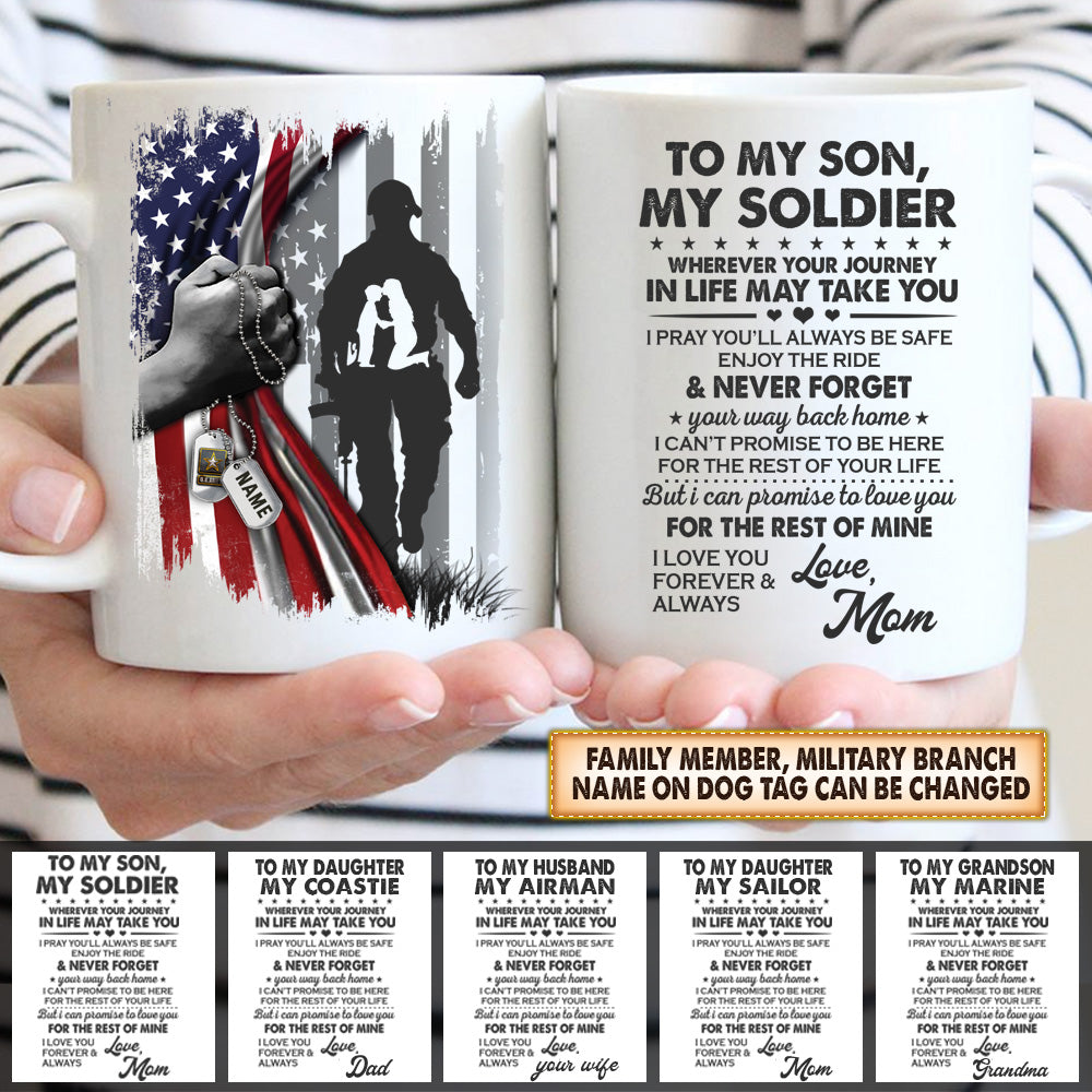 Personalized Mugs To My Son, To My Daughter To My Soldier - Proud Mom, Wife, Aunt, Sister, Grandma Military Mugs HK10 - TRHN