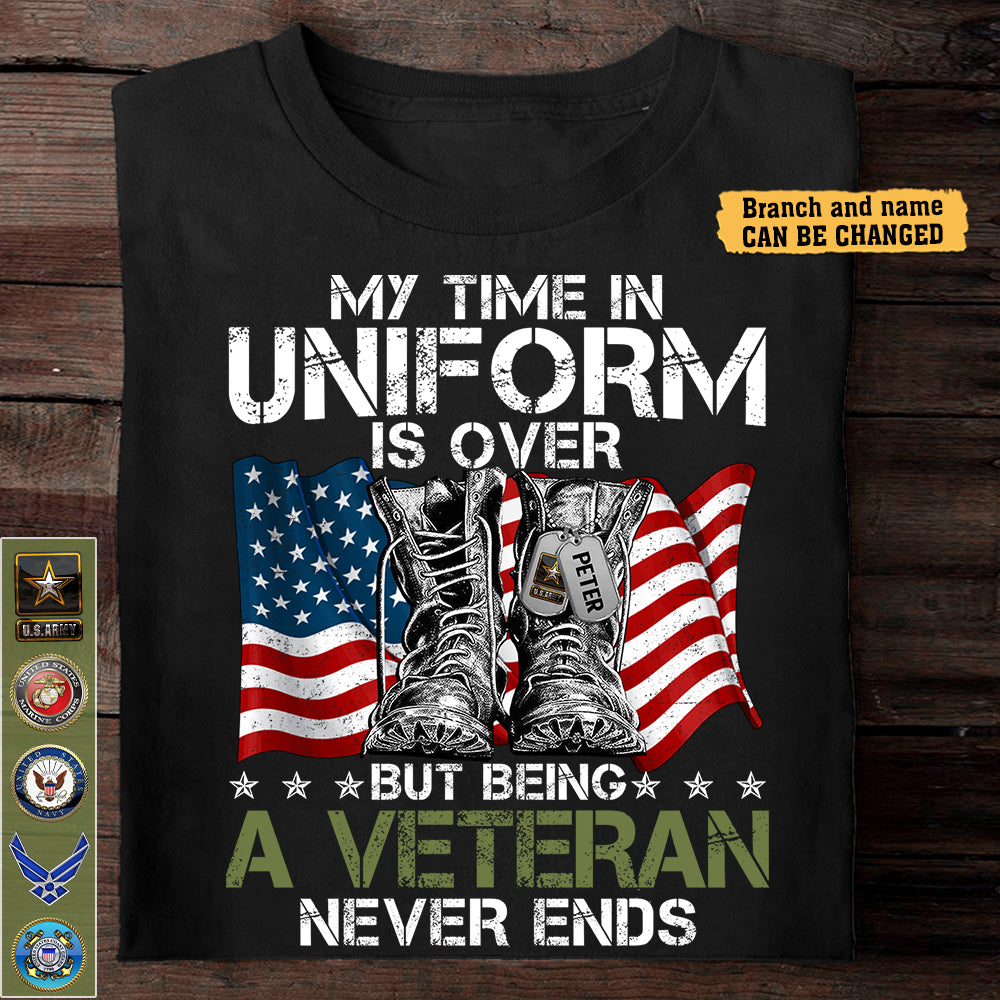 Personalized Shirt My Time In Uniform Is Over But Being A Veteran Never Ends Shirt For U.S Veteran HK10