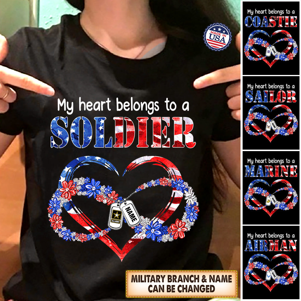 Personalized Shirts My Heart Belongs To A Soldier Heart Infinity Flower Shirt For Military Family Member Hk10 Trhn