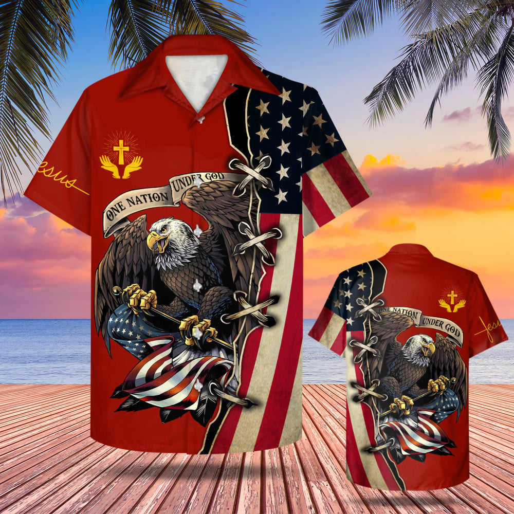 One Nation Under God American Flag Eagle Hawaiian Shirt