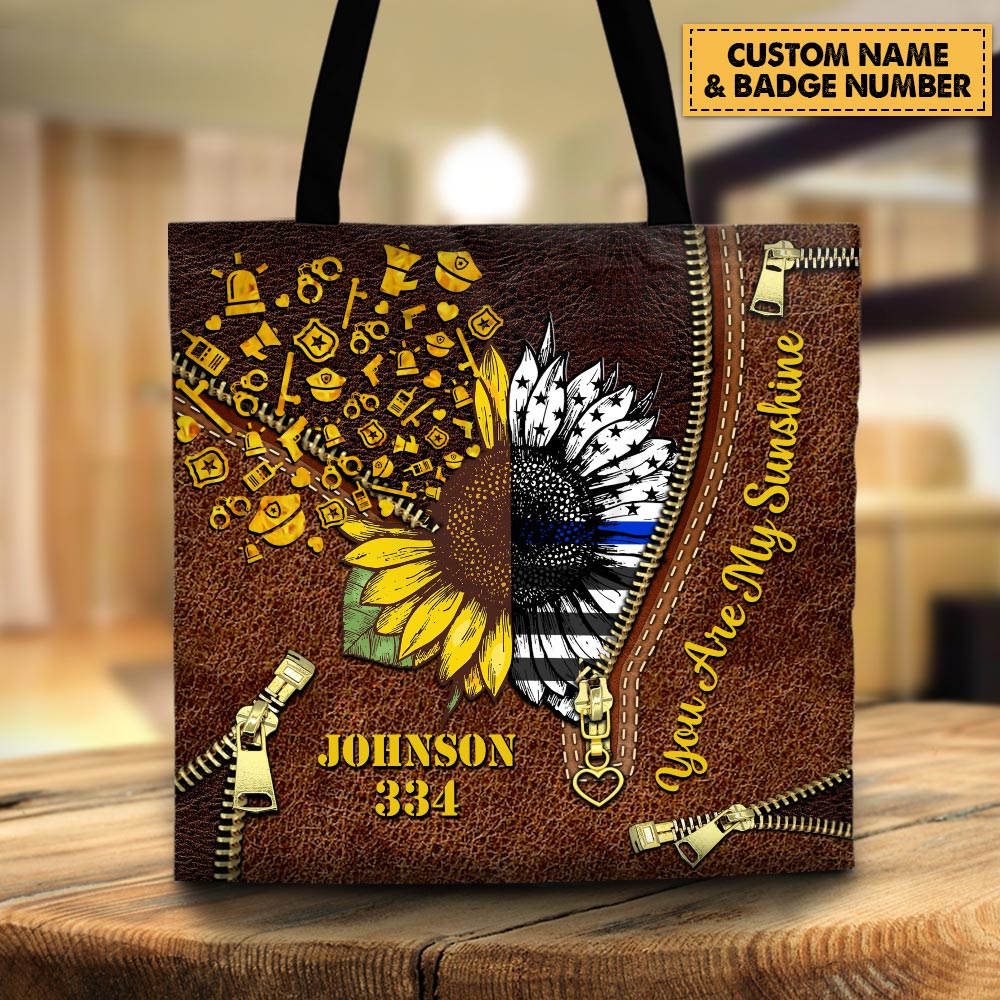 Personalized Tote Bag Custom With Name and Badge number Police Tote Bag You Are My Sunshine Police HK10 Trna