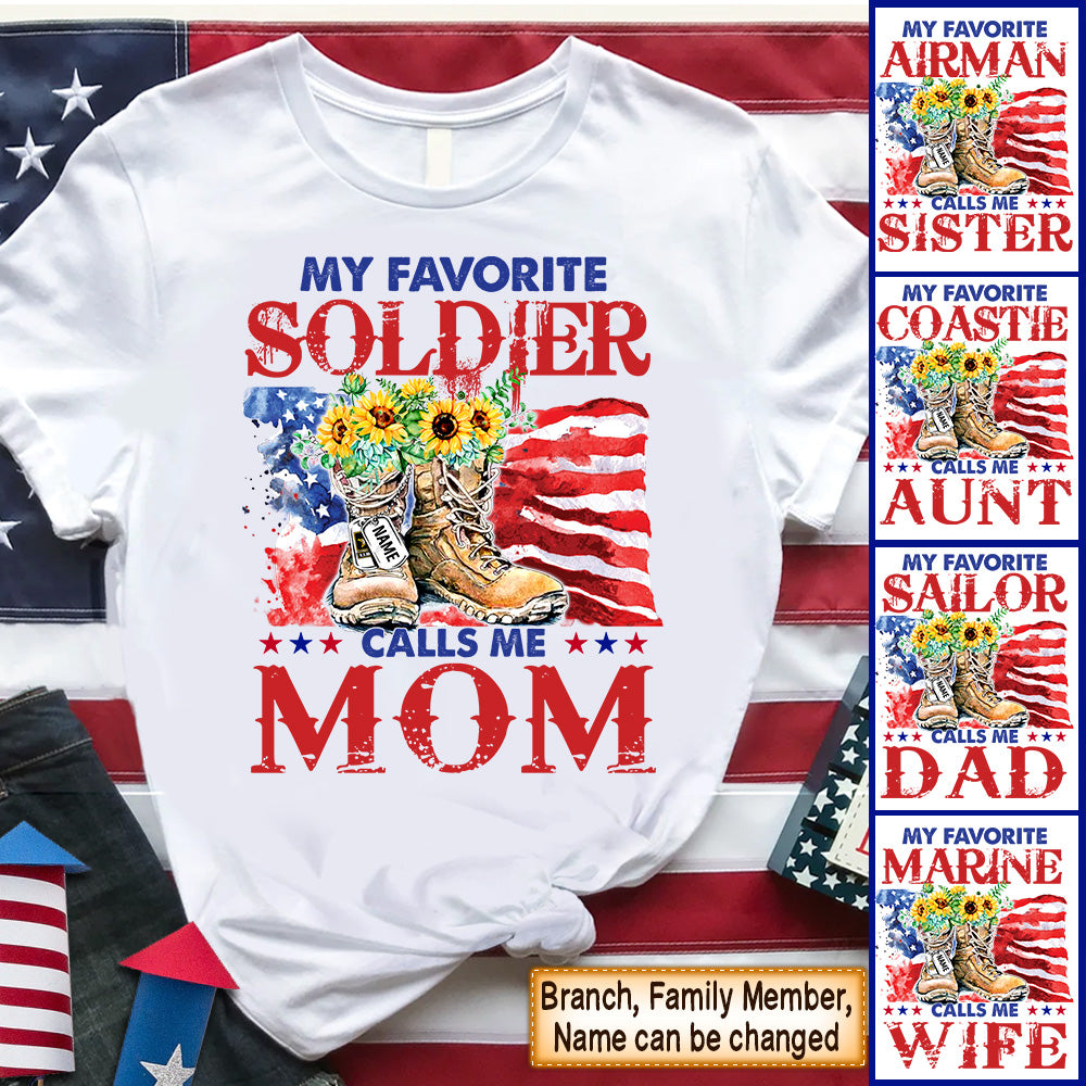 Personalized Shirt My Favorite Soldier Calls Me Mom Sunflower Combat Boots Shirt For Military Family Member Hk10 Trhn